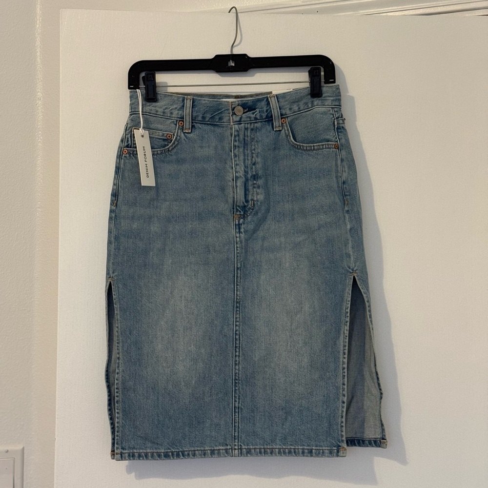 Denim Forum Midi Skirt with Side Slits